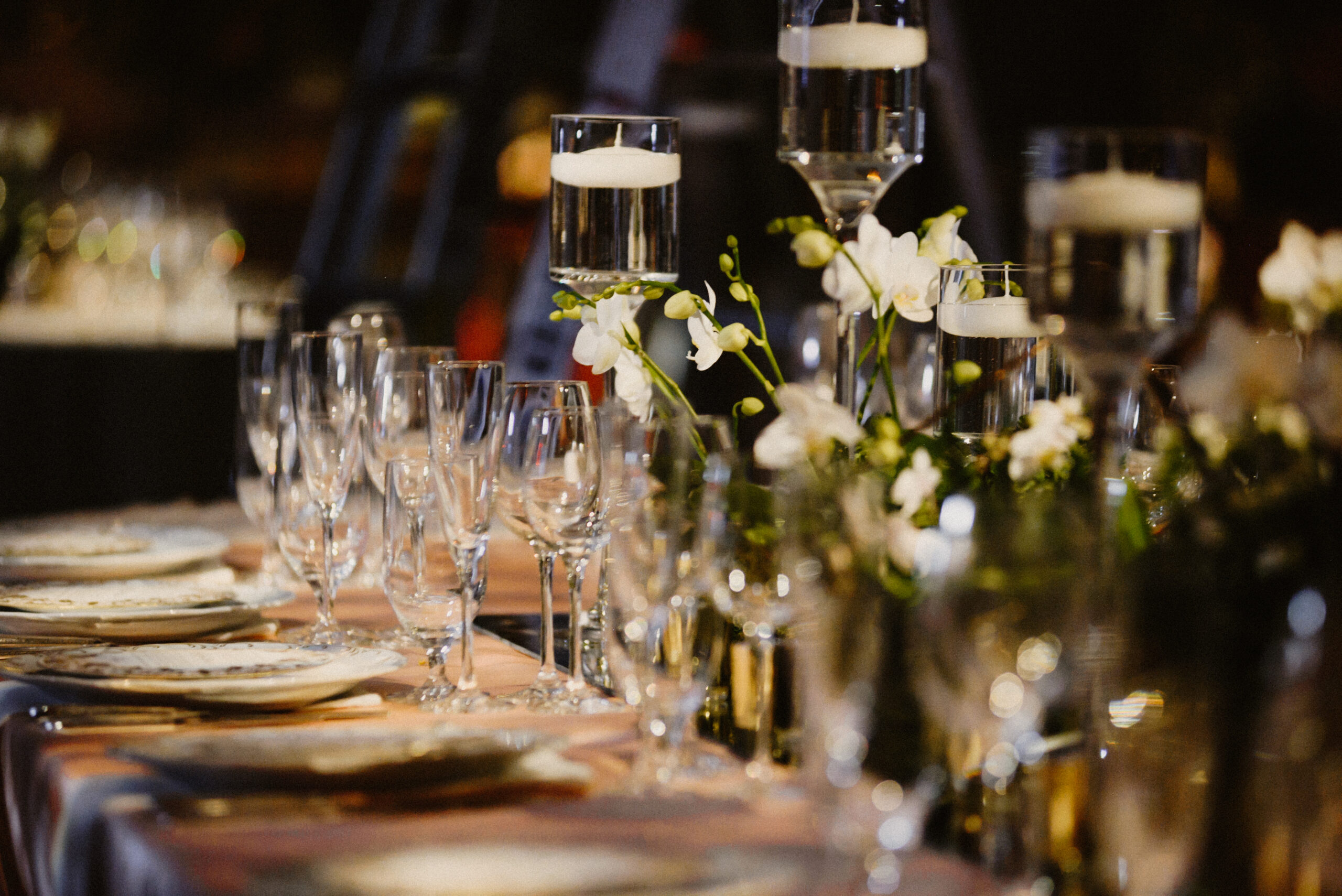 Table setting with focus on goblets and plates